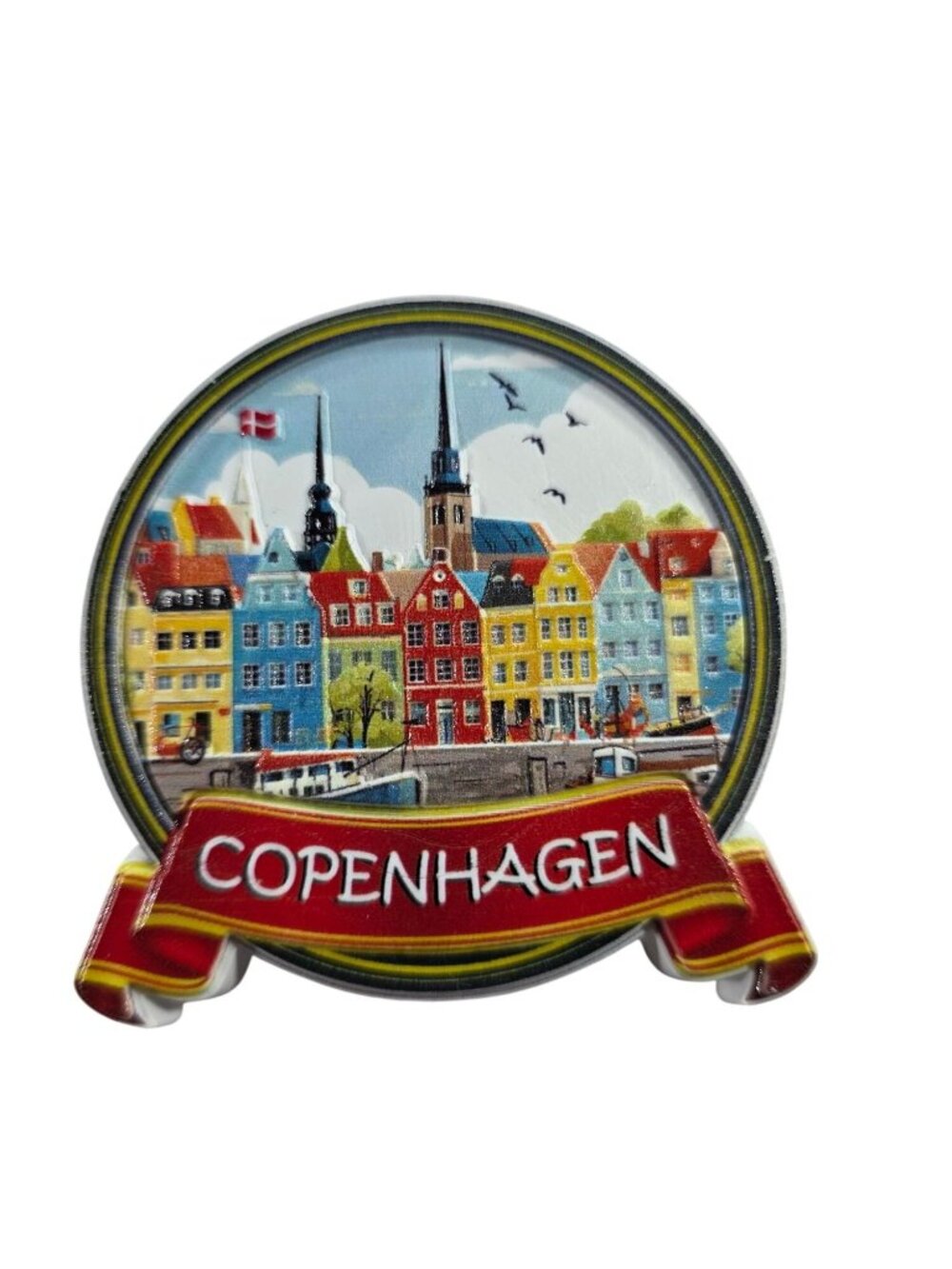 Copenhagen Souvenir Magnet Colorful Cityscape  Round Travel Fridge Vibrant